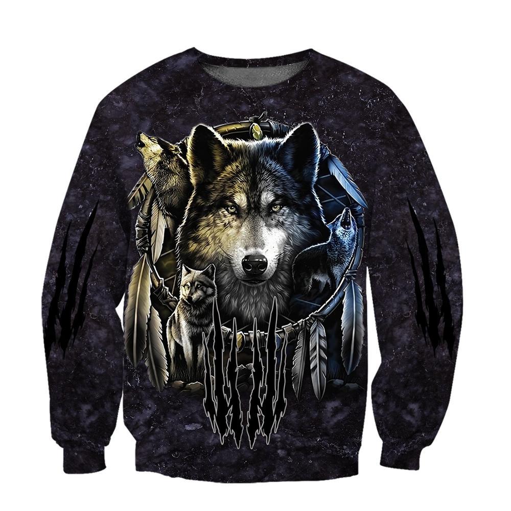 Darkness Dreamcatcher Wolf 3D Men Hoodies