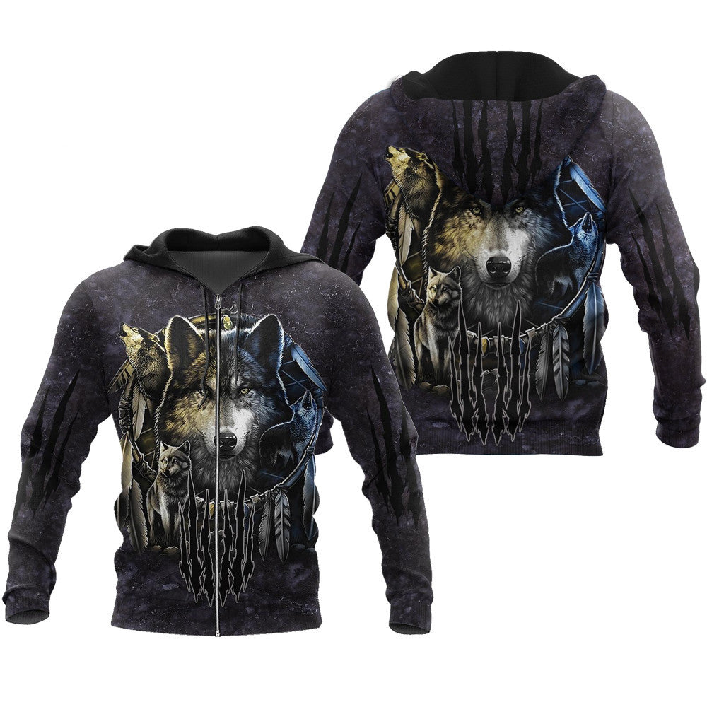 Darkness Dreamcatcher Wolf 3D Men Hoodies