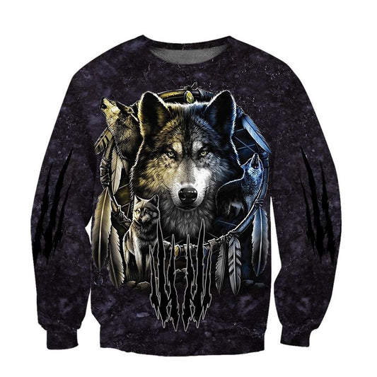 Darkness Dreamcatcher Wolf 3D Men Hoodies
