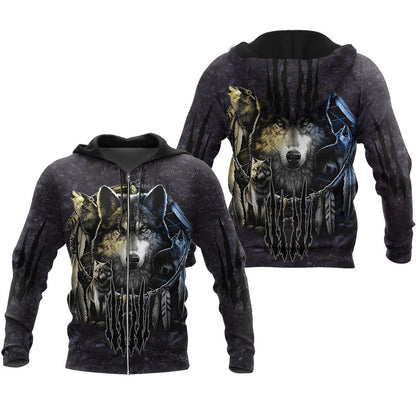 Darkness Dreamcatcher Wolf 3D Men Hoodies
